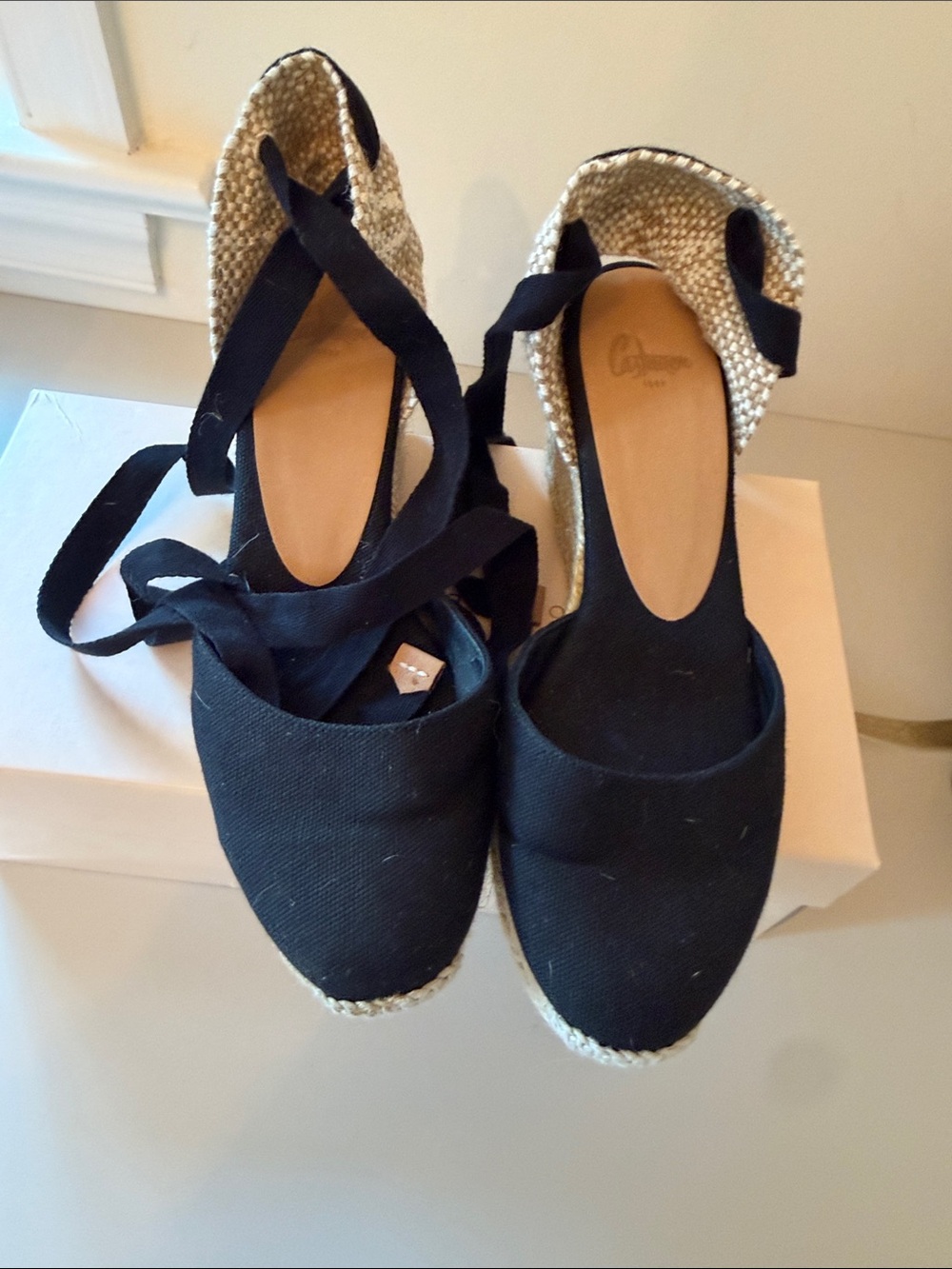 Castaner Black Espadrille Wedges with Ankle Wraps